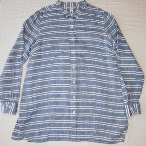 Garnet Hill Tops - Garnet Hill Linen Long Sleeve Tunic | Blue & White Stripe | Sailor | EUC | Large